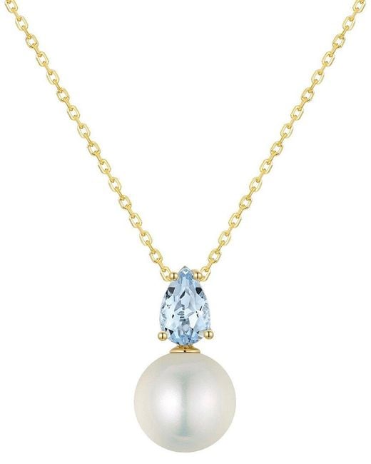 Kai Fine Jewelry Metallic 14K 0.40 Ct. Tw. Aquamarine & 8-8.5Mm Pearl Necklace