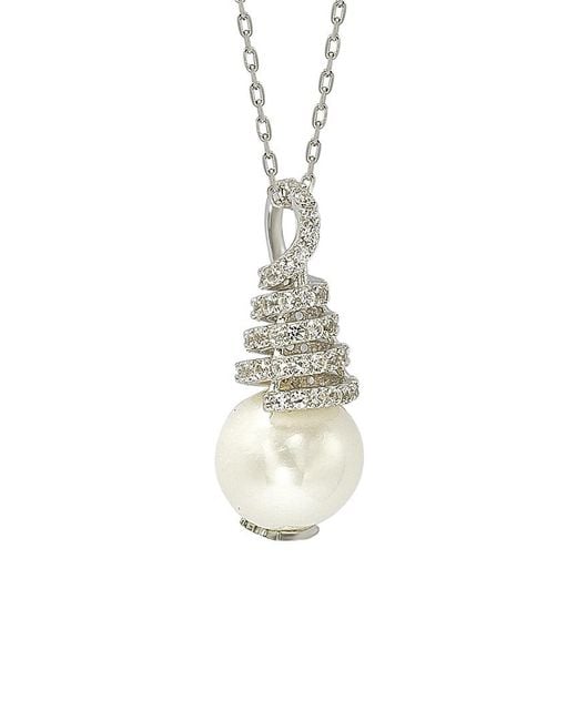 Suzy Levian White Silver 0.62 Ct. Tw. Sapphire & 10mm Pearl Necklace