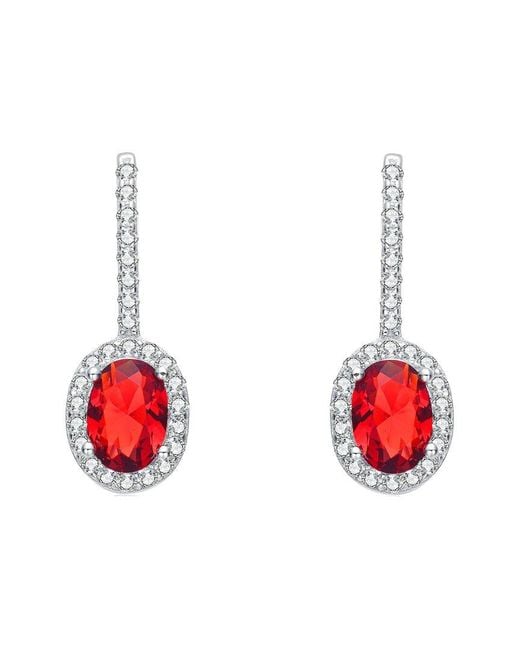 Genevive Jewelry Red Silver Cz Earrings