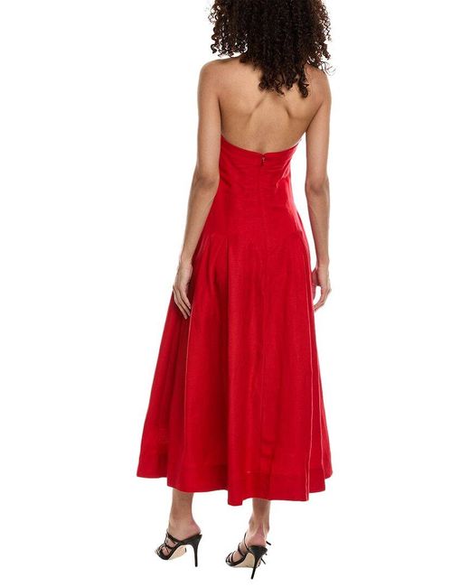 Nicholas Red Lulu Halter Linen-blend Maxi Dress