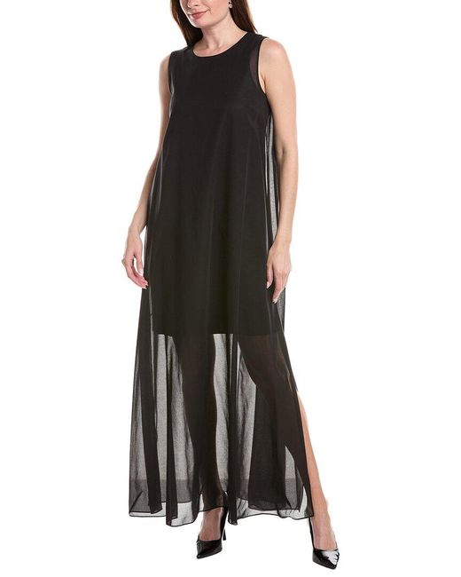 Lafayette 148 New York Black Sleeveless Side Slit Silk-Trim Dress