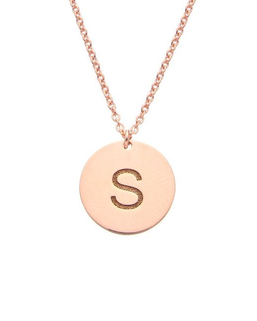Italian Gold Over Silver Pink Initial Disc Pendant Necklace -Z)