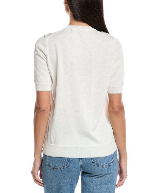 Lafayette 148 New York White Short Sleeve Wool-Blend Sweater