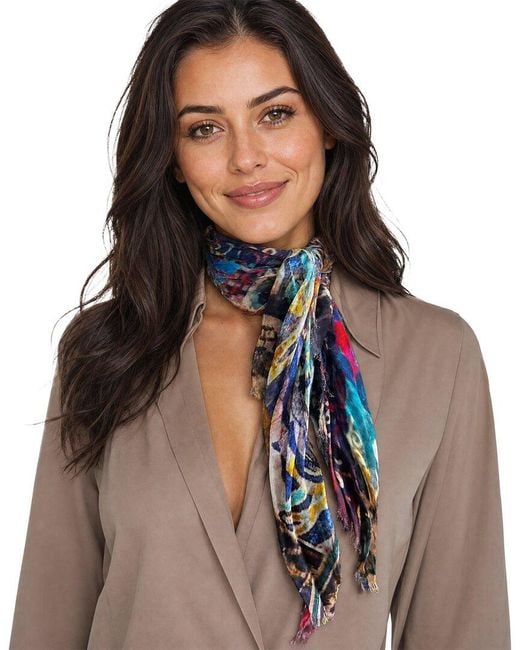 Blue Pacific Brown Vintage Patchwork Silk-Blend Neckerchief