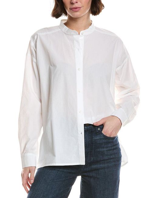 Eileen Fisher White Mandarin Collar Shirt