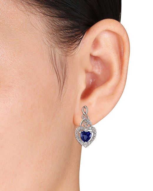 Rina Limor Blue 1.27 Ct. Tw. Diamond & Lab-Grown Sapphire Heart Earrings