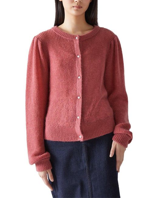 L.K.Bennett Red Mohair-Blend Puff Sleeve Cardigan