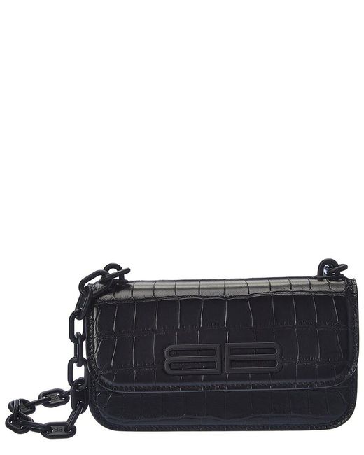Balenciaga Gossip Xs Croc-embossed Leather Shoulder Bag in Black | Lyst