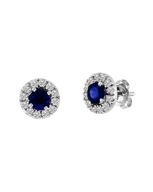 Diana M Blue Fine Jewelry 14k 0.93 Ct. Tw. Diamond & Sapphire Halo Earrings