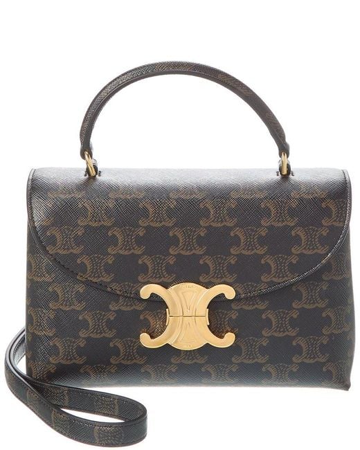 Céline Black Nino Medium Triomphe Coated Canvas & Leather Shoulder Bag