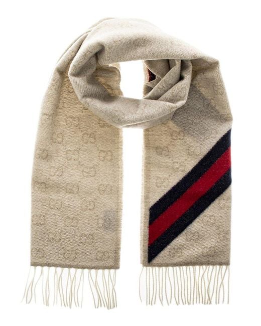 Jacquard Scarf Gg Wool Stole With Web Gucci Brown Web Striped GG