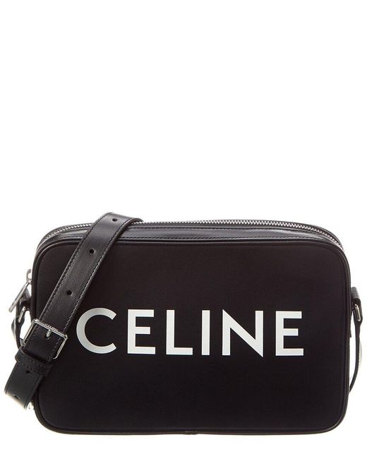 Céline Black Logo Medium Leather Messenger Bag