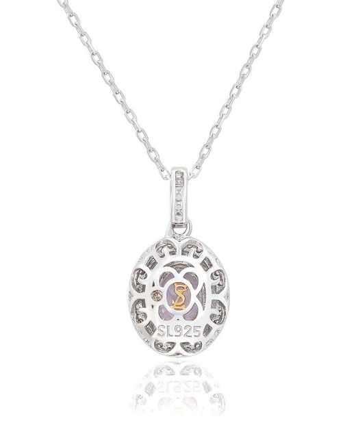 Suzy Levian Metallic Silver 0.02 Ct. Tw. Diamond & Gemstone Pendant