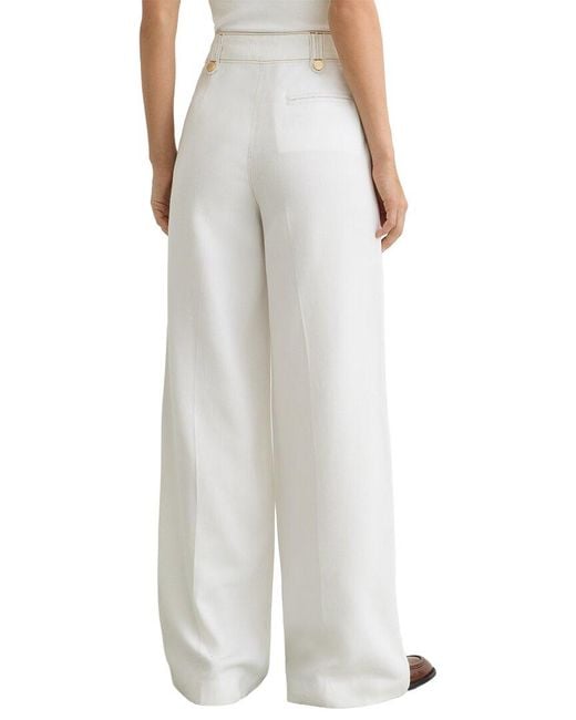 Reiss White Petite Kaia Lyocell Topstitched Wide Leg Trouser