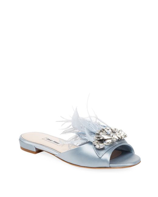 Miu Miu Blue Feather Slip-on Sandal