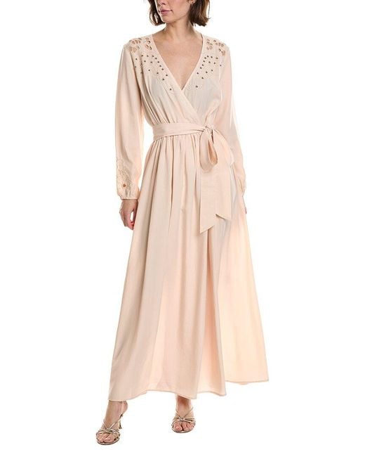 Pascale La Mode Natural Laser Cut Embroidery Wrap Dress