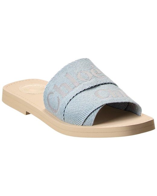 Chloé White Woody Logo Canvas Slide
