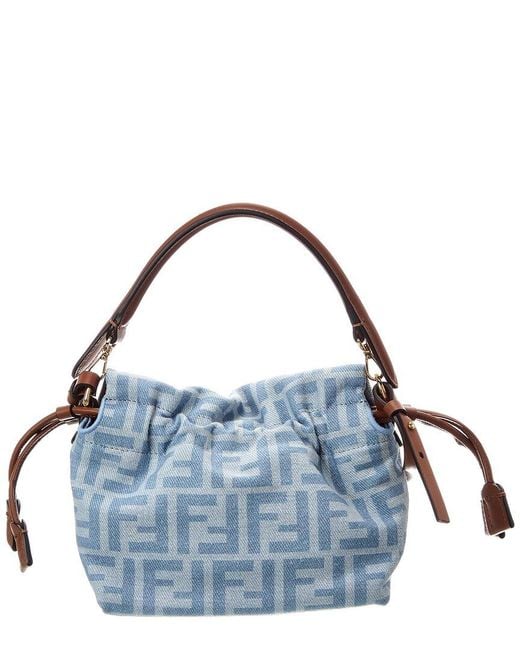Fendi Blue Mamma Baguette Small Denim & Leather Shoulder Bag