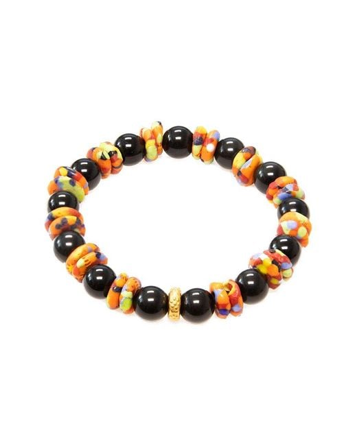 jean claude Metallic Dell Arte By 24k Over Silver Beaded Krobo Stretch Bracelet for men