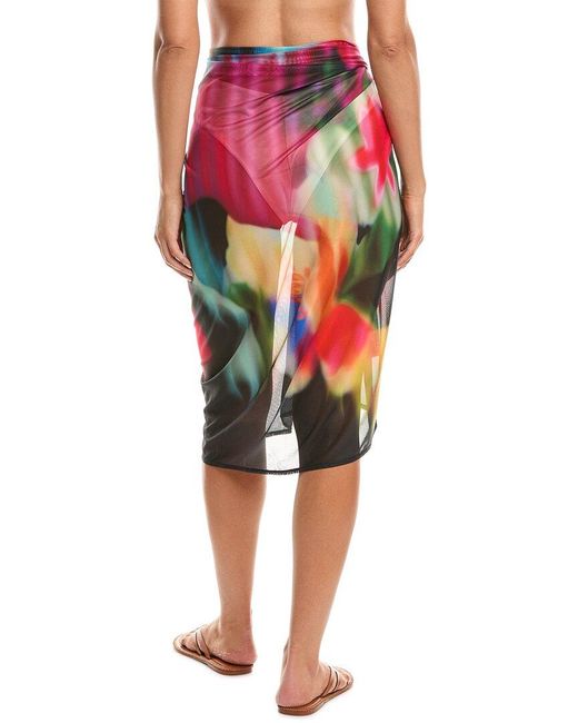 Natori Red Floral Mirage Mesh Pareo