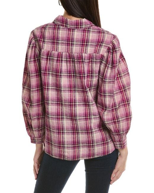 Isabel Marant Red Etoile Checked Linen-blend Blouse