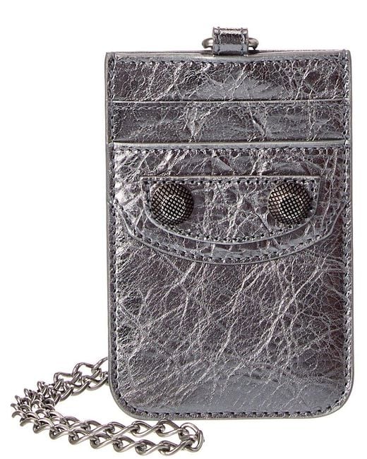 Balenciaga Gray Le Cagole Leather Card Holder On Chain
