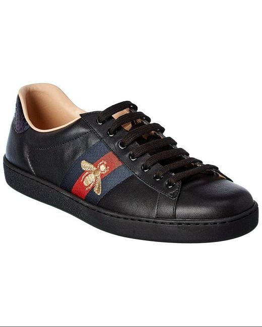 Gucci Black Ace Embroidered Bee Leather Sneaker for men