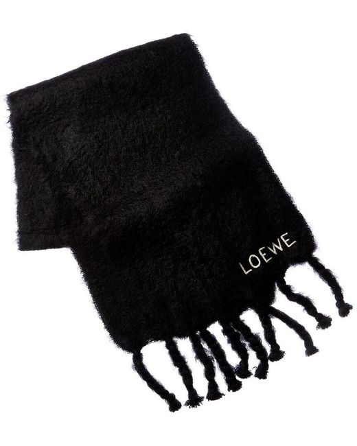 Loewe Black Logo Embroidered Mohair & Wool-blend Scarf