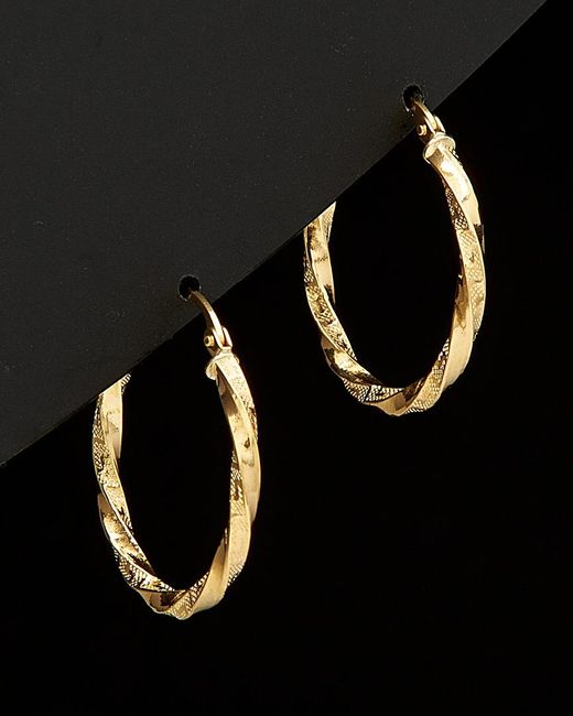 Italian Gold Black 18K Greek Key Twisted Hoops