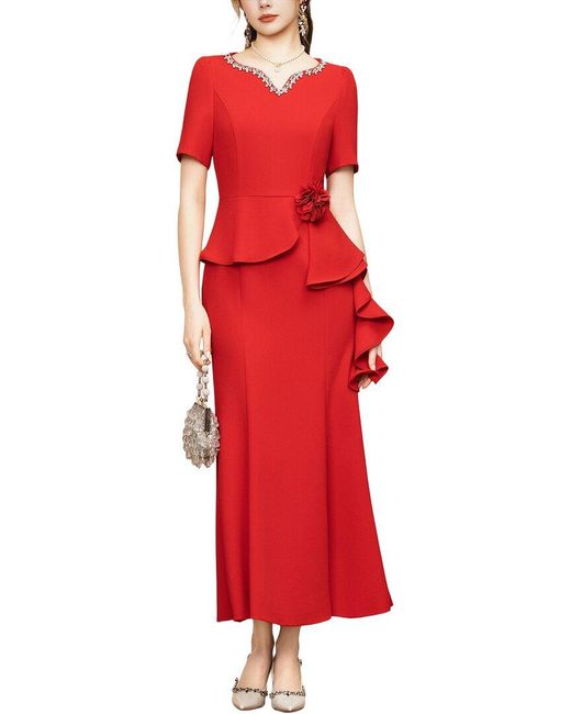 Lanelle Red Solid Maxi Dress