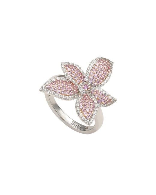 Suzy Levian White Silver 0.02 Ct. Tw. Diamond & Sapphire Ring