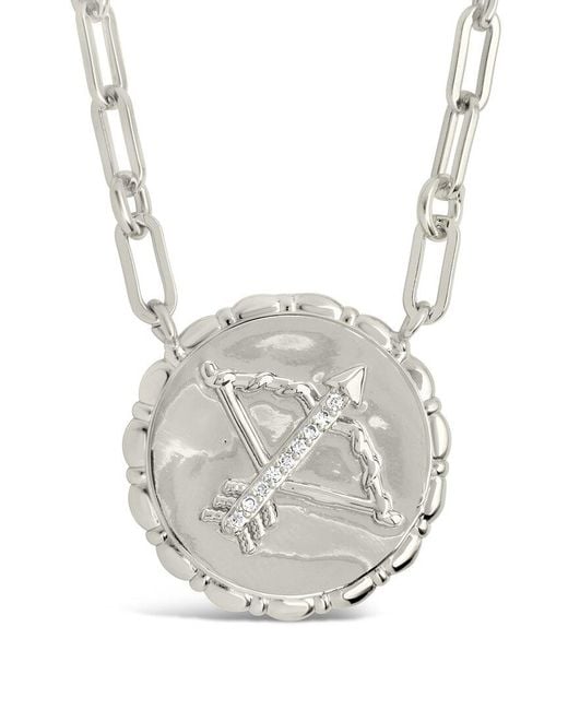 Sterling Forever White Rhodium Plated Cz Bold Link Sagittarius Zodiac Necklace