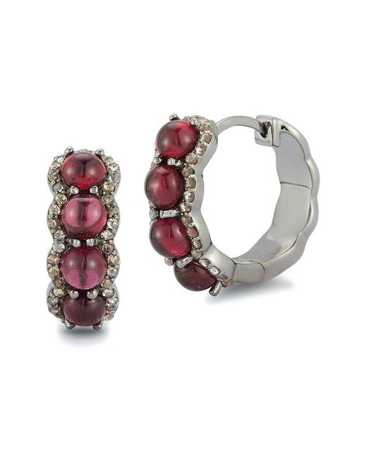 Banji Jewelry White Silver 3.61 Ct. Tw. Diamond & Red Garnet Earrings