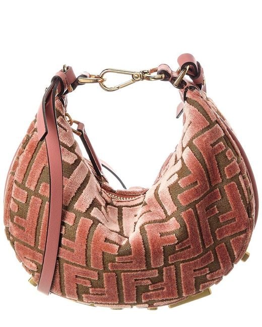 Fendi Pink Graphy Mini Ff Jacquard Velvet & Leather Hobo Bag