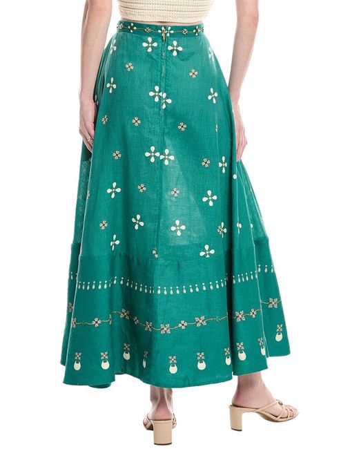 Agua Bendita Green Esmeralda Linen Maxi Skirt