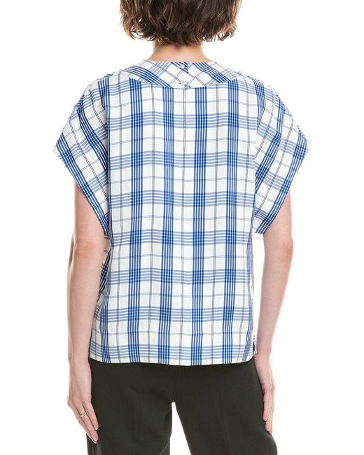 St. John Blue Drapey Plaid Top