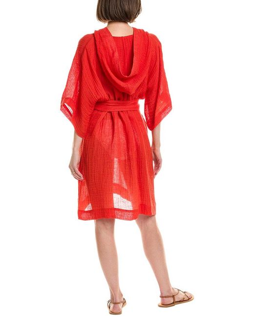 Lisa Marie Fernandez Red Hooded Linen-Blend Dressing Gown