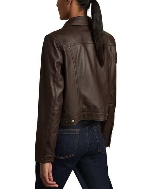 Reiss Black Ely Sheep Leather Trucker Jacket