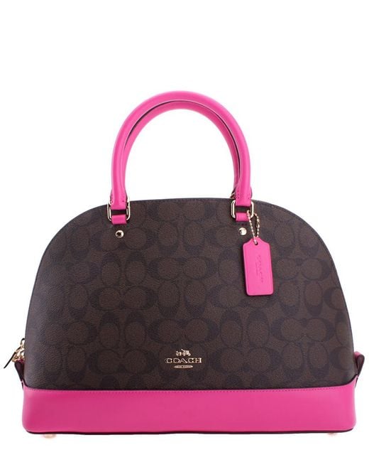 Coach Brown/Pink Signature Coated Canvas and Leather Mini Sierra Satchel
