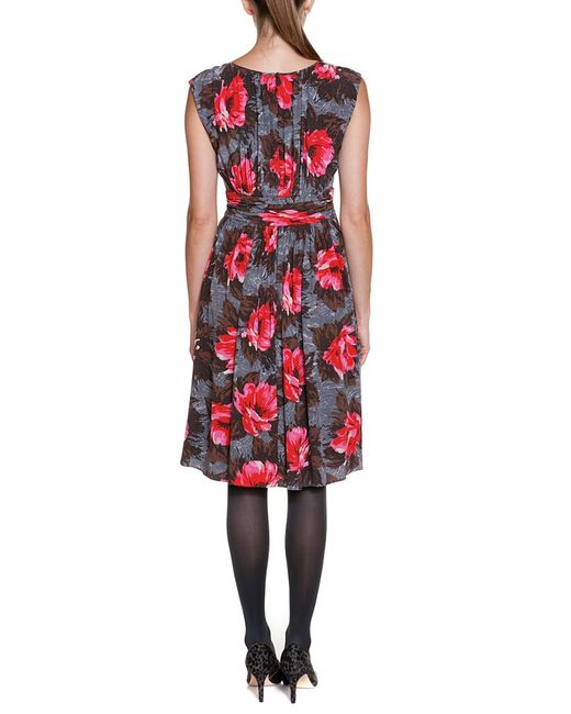 Boden Selina Grey & Red Floral Print Ruched Midi Dress