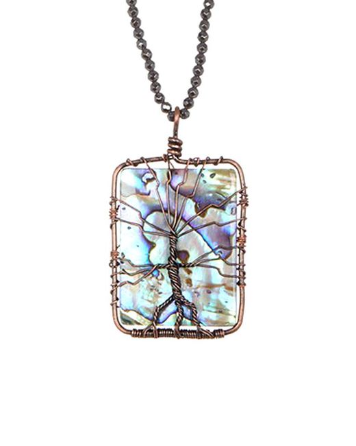Eye Candy LA Blue Wire Wrapped Tree Abalone Stone Pendant Necklace