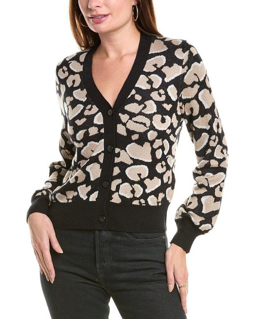 Splendid Black Leopard Cashmere-Blend Cardigan