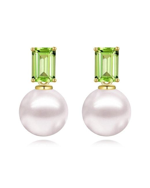 Kai Fine Jewelry Green 14K 1.20 Ct. Tw. Peridot & 8-9Mm Pearl Drop Earrings