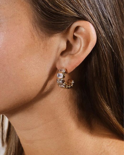 Sterling Forever Metallic Cz Nyssa Bezel Station Hoop Earrings