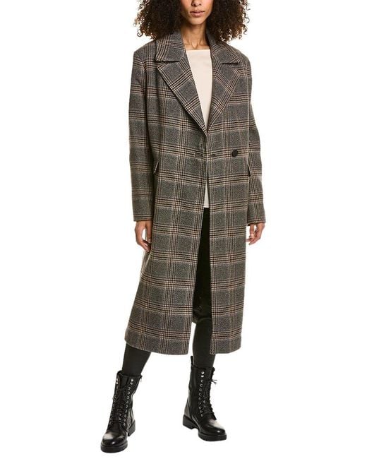 AllSaints Brown Alexis Check Wool-blend Coat