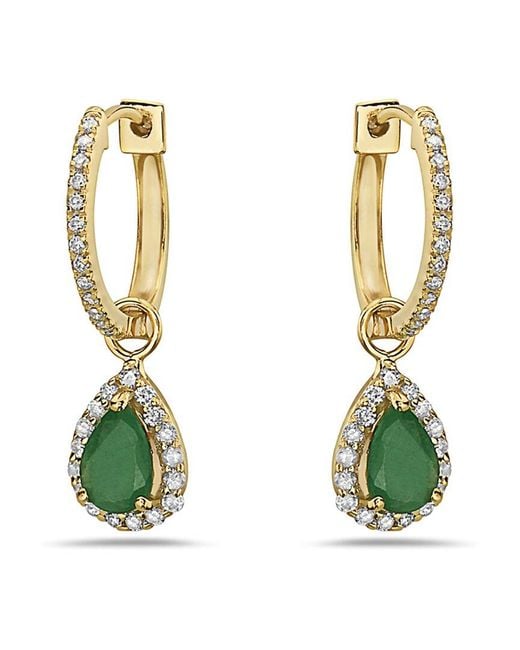 Forever Creations USA Inc. Metallic Signature Collection 14K 1.06 Ct. Tw. Diamond & Emerald Mini Huggie Hoops
