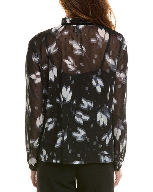 Anne Klein Black Ruffle Neck Blouse