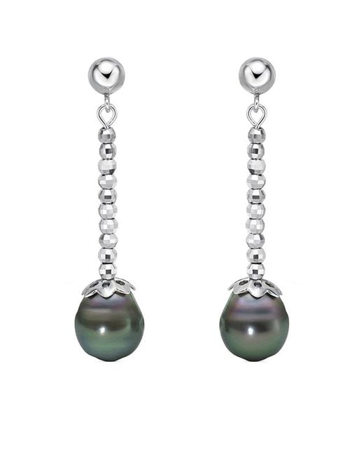 Belpearl White Silver 10-9mm Tahitian Pearl Earrings