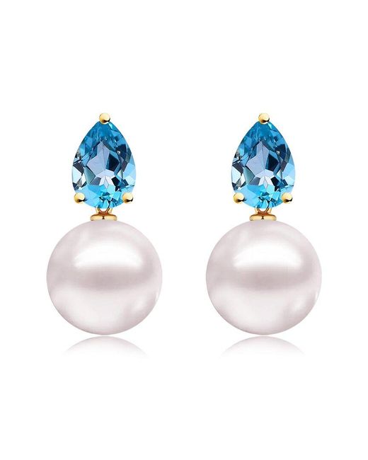 Kai Fine Jewelry Blue 14K 1.00 Ct. Tw. Topaz & 8-9Mm Pearl Drop Earrings