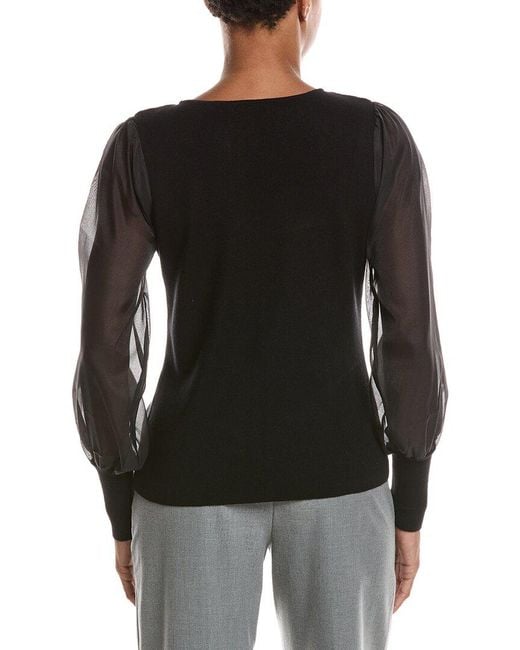 Joseph A Black Organza Sleeve Pullover